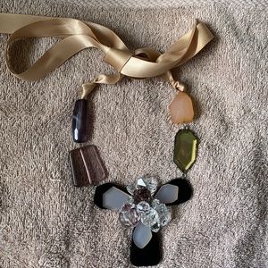 LOFT Floral Crystal Ribbon Necklace